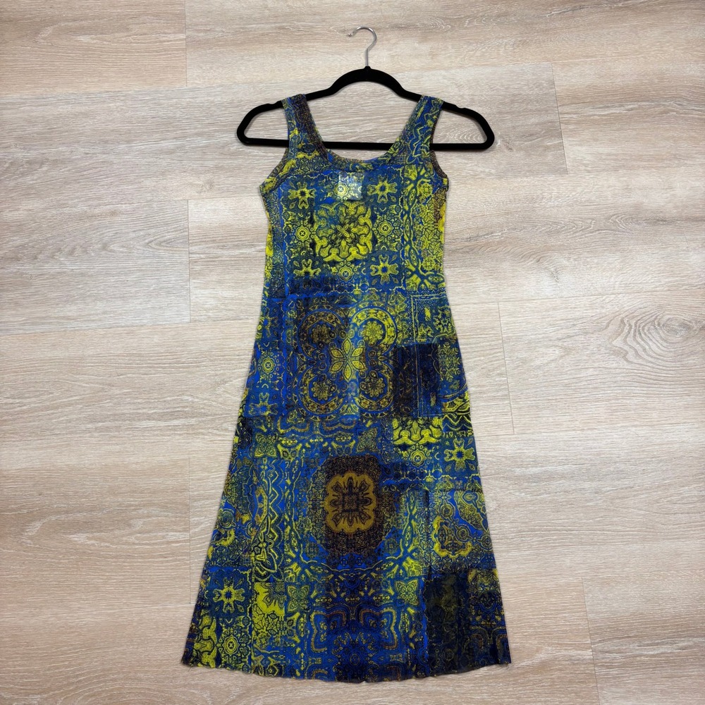Fuzzi Italy Mesh Tile Print Sleeveless Midi Dress Women's Small